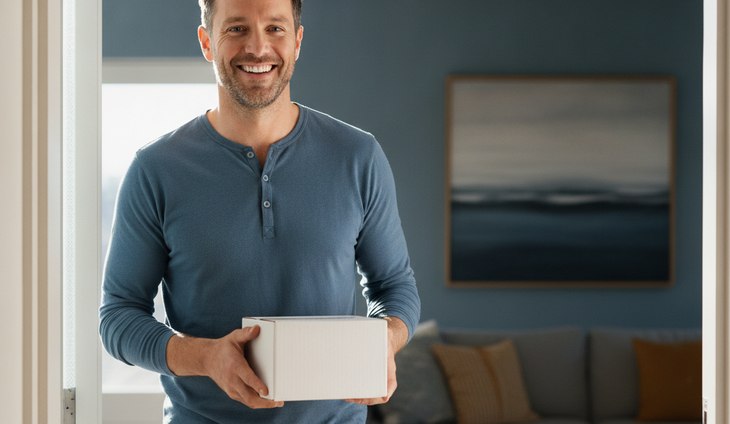 Woman receiving her plain, discreet package