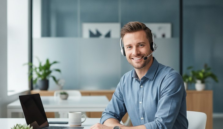 Support representative wearing a headset